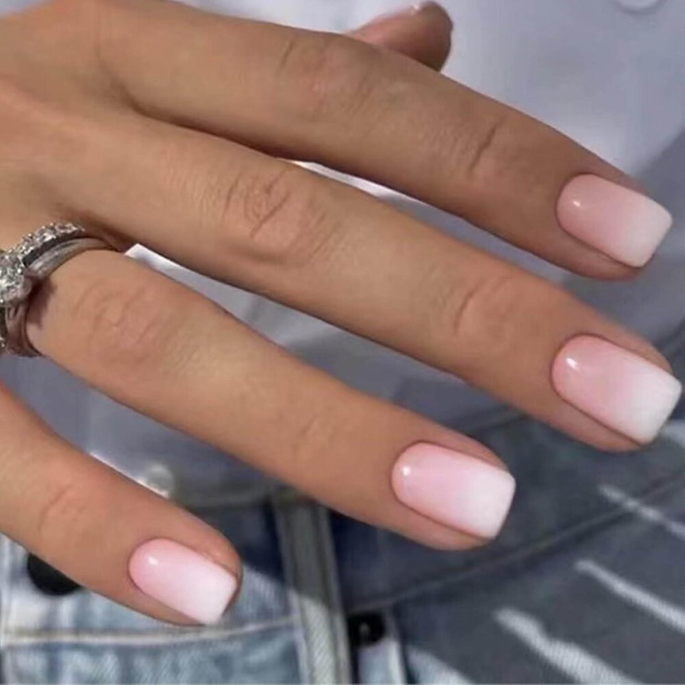 Square Press on Nails Acrylic Full Cover  24PCS (White Pink)
